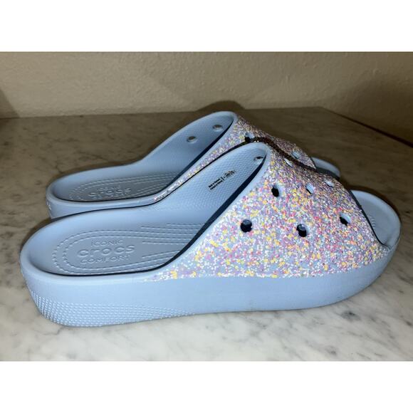 Crocs Women’s 9 Platform Slip On Moon Jelly Blue Glitter Excellent - Picture 8 of 14